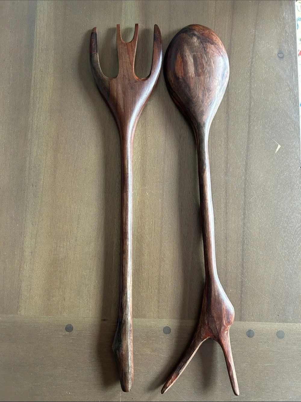 Handcrafted Wooden Salad Servers - Dark Brown